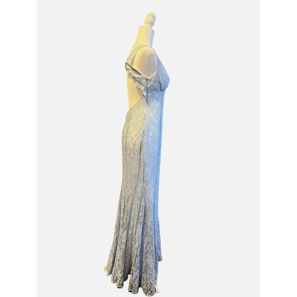 Morgan & CO. Blue V-Neck Glitter Lace Open Back Dress Size 7 NWOT - Picture 6 of 9